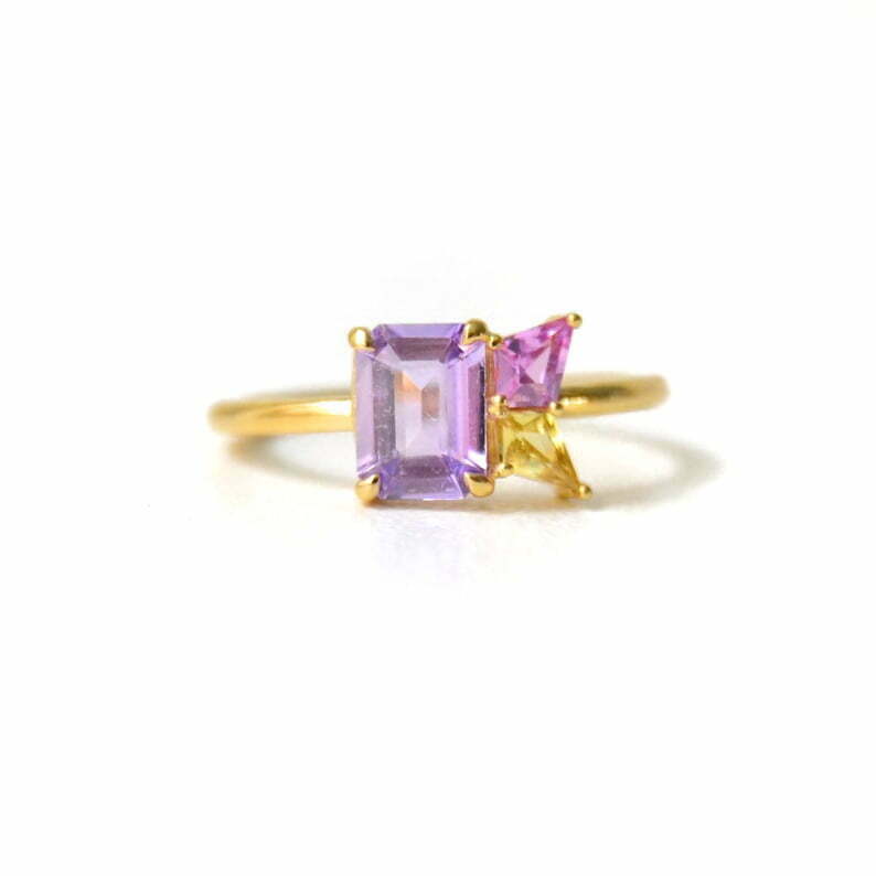 Purple sapphire cluster ring