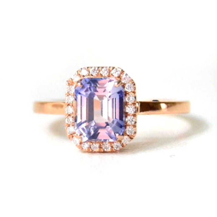 Unheated Bicolor sapphire Halo ring with diamonds
