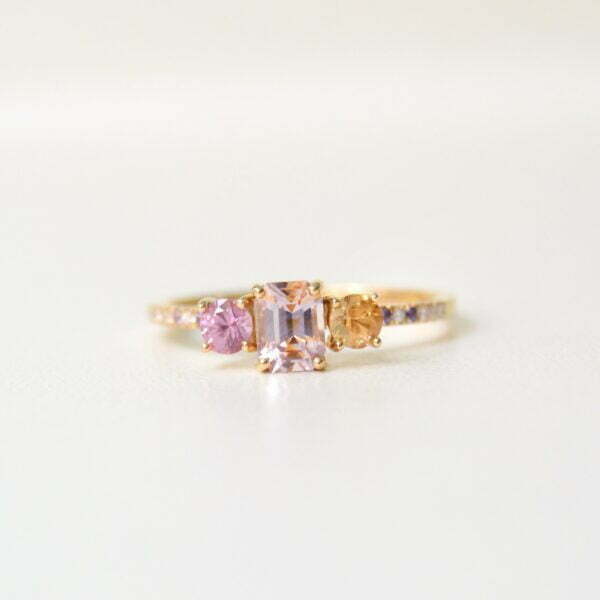 three stone ring with sapphires and diamonds