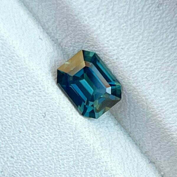 Emerald cut teal sapphire