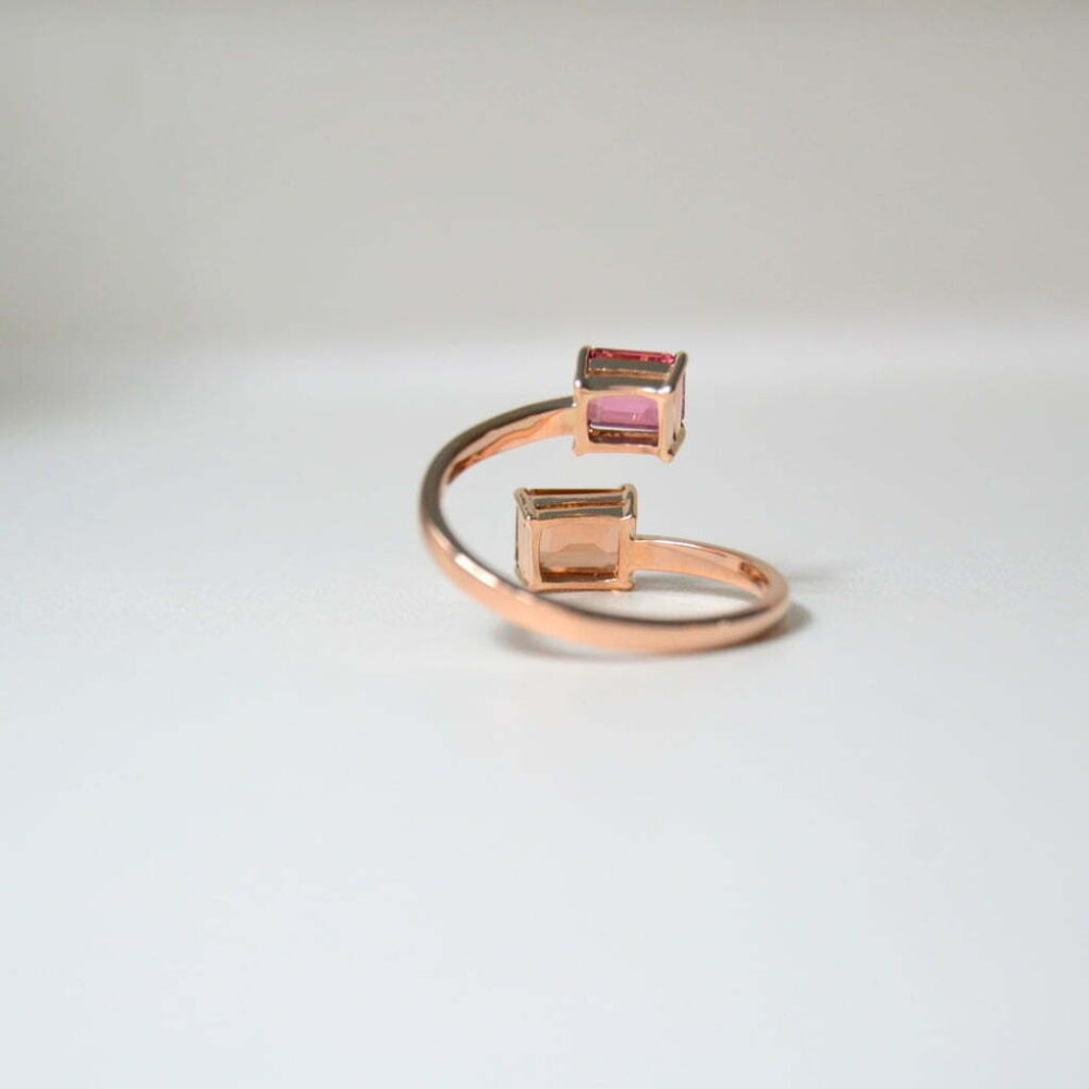 Pink and orange tourmaline ring