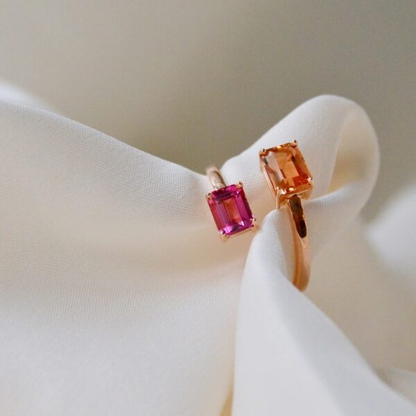 Pink and orange tourmaline ring