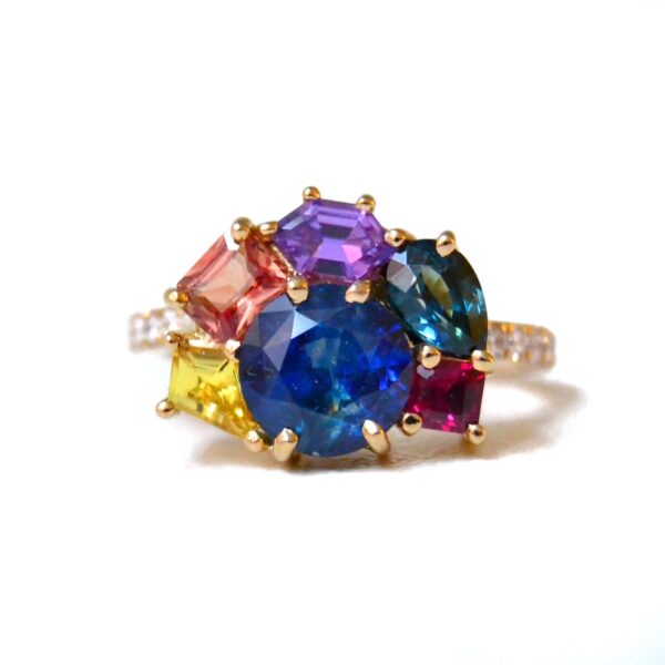 Bi-Color Sapphire Cluster Ring