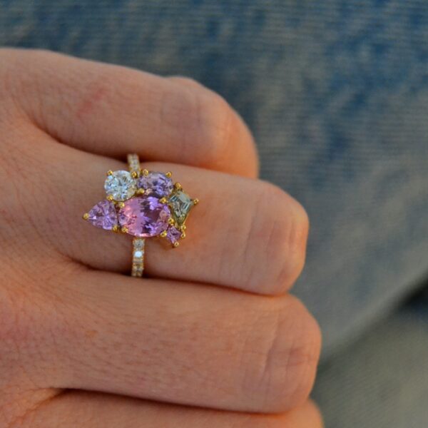 Pink Sapphire Cluster Ring