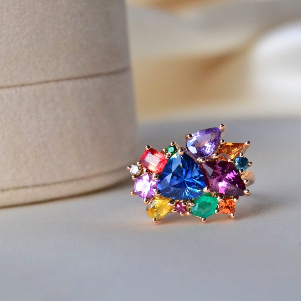 1.66ct trillion sapphire cluster ring