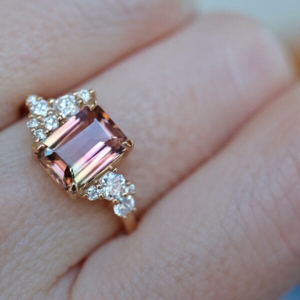 1.68ct bi-color tourmaline ring with diamonds