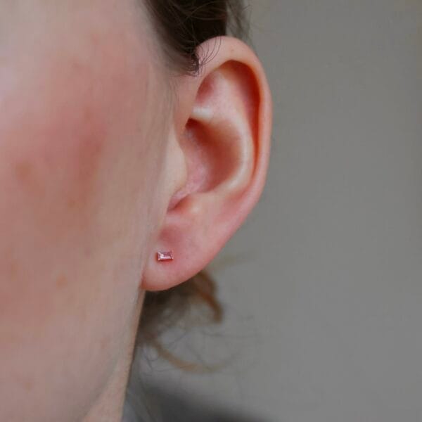 Baguette baby pink sapphire ear stud (sold as single)