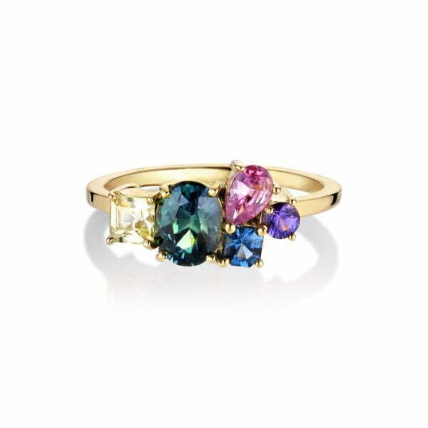 Teal sapphire cluster ring