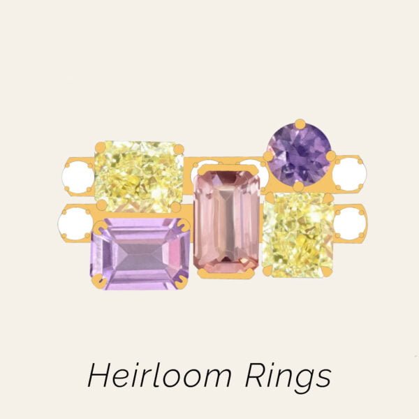 Heirloom rings with heirloom gemstones and made of 18k gold