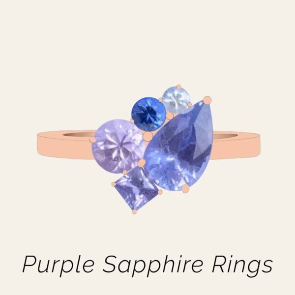 Purple sapphire rings made of 18k gold