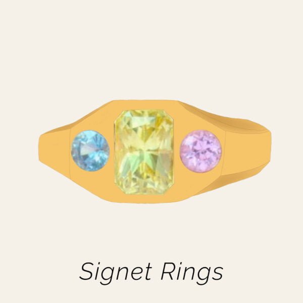 Signet rings with colorful gemstones made of 18k gold