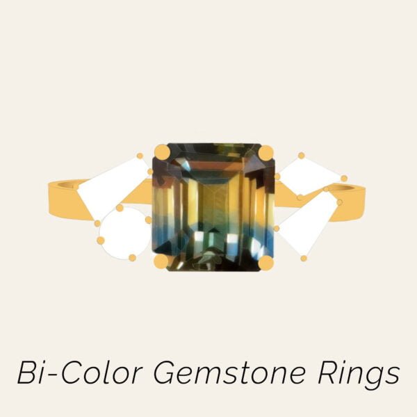 Bi-color gemstone rings made with diamonds and set in 18k gold
