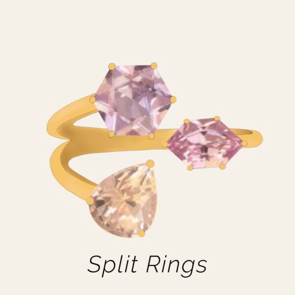 Split rings with sapphires and diamonds set in 18k gold