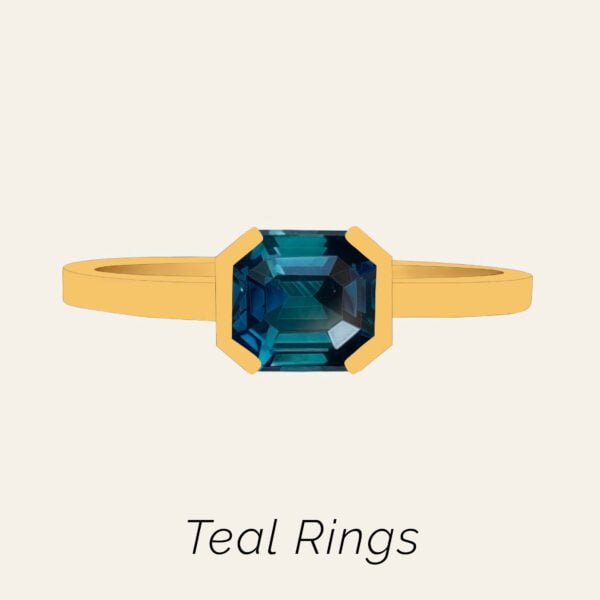 Teal sapphire rings made of 18k gold