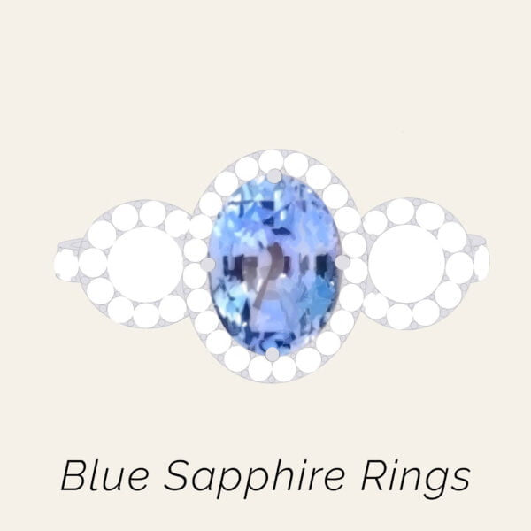 Blue sapphire rings with diamonds set in 18K gold