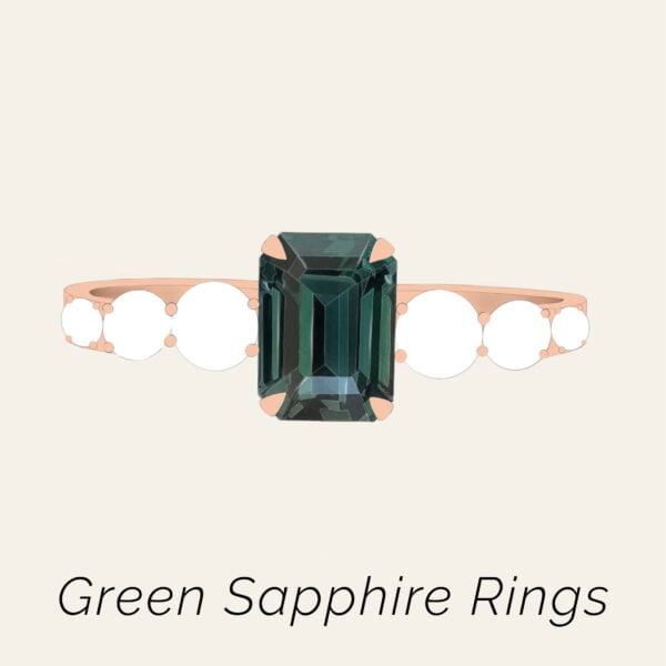 Green sapphire rings set with diamonds in 18k gold
