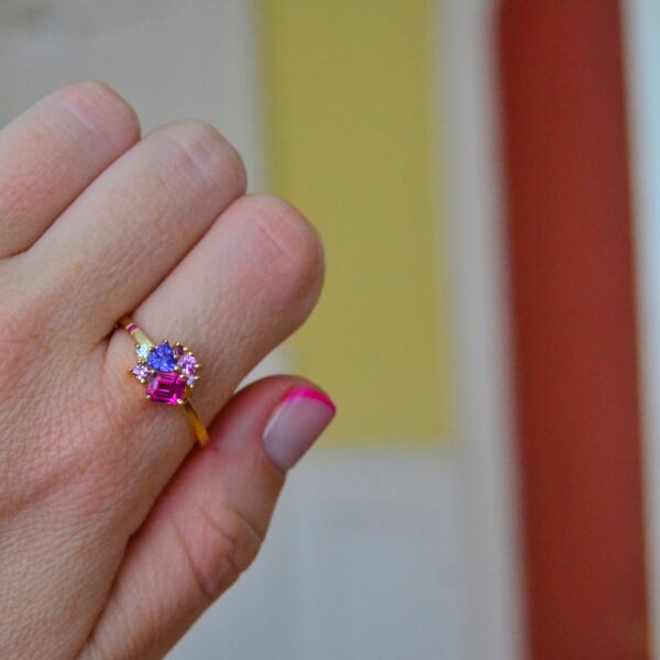 Ruby and Tanzanite Cluster Ring