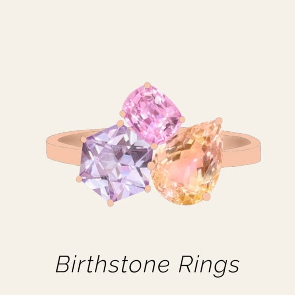 Birthstone rings with colorful gemstones set in 18k gold